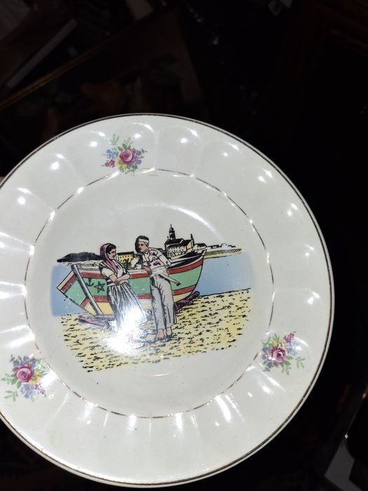 Prato decorativo loiça faiança pescadores