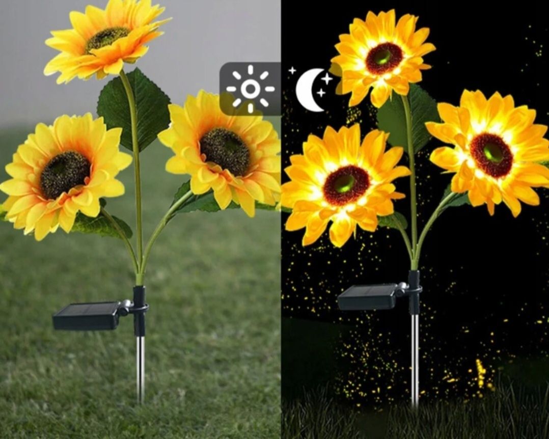 Lampa solarna LED ogrodowa – 3 słoneczniki, wbita w ziemię, ozdobna