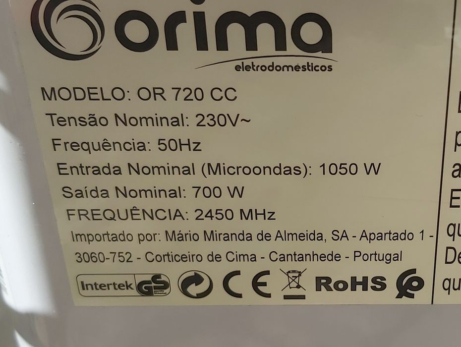 Microondas vendo prato completo Orima