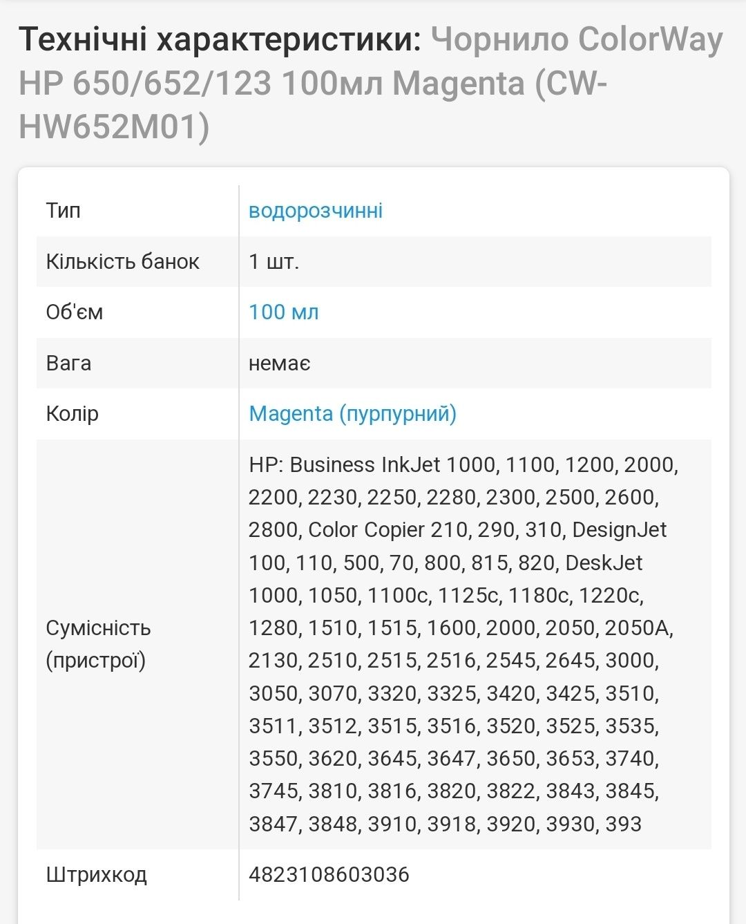 Набір Чорнила ColorWay HP 650/652/123 БУ 100мл