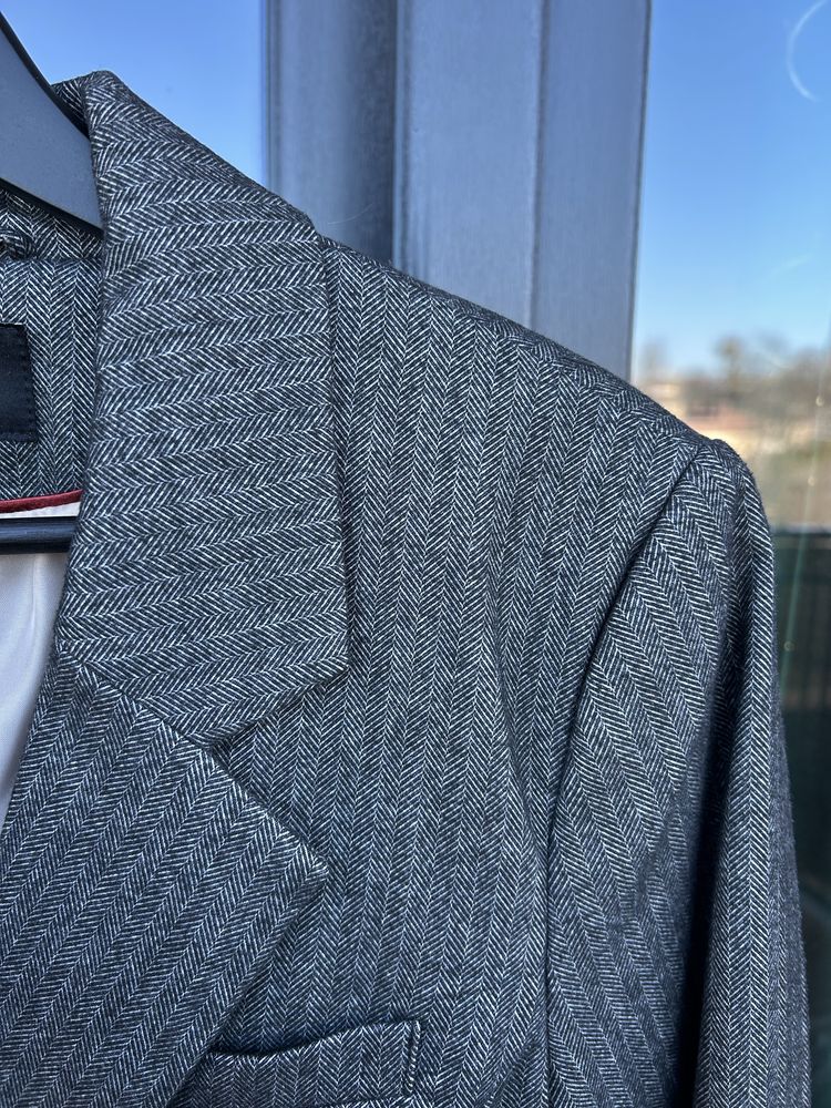 Damska, elegancka grafitowa marynarka w jodełkę - rozmiar 42 (XL)