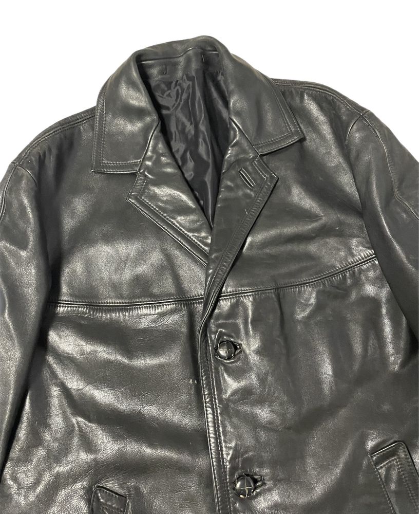 Stary płaszcz męski ciężki skórzany skóra naturalna M 60s 70s vintage