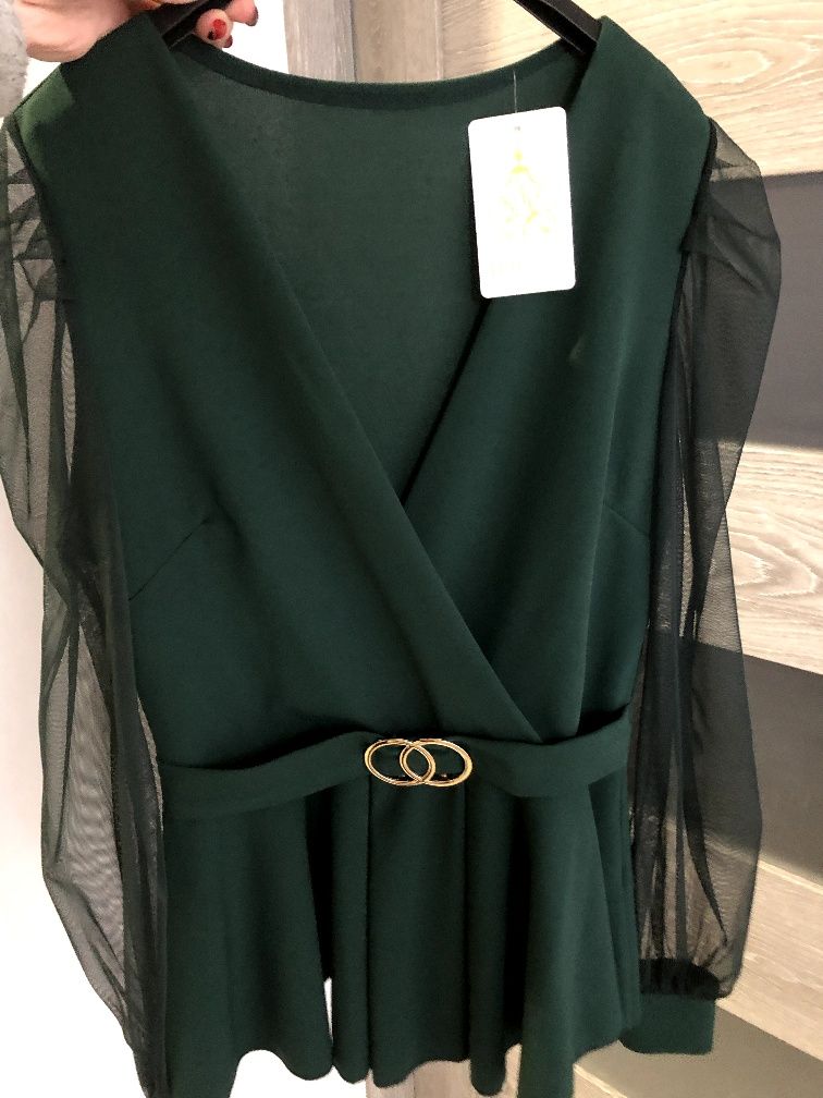 Bluzka elegancka butelkowa zieleń nowa