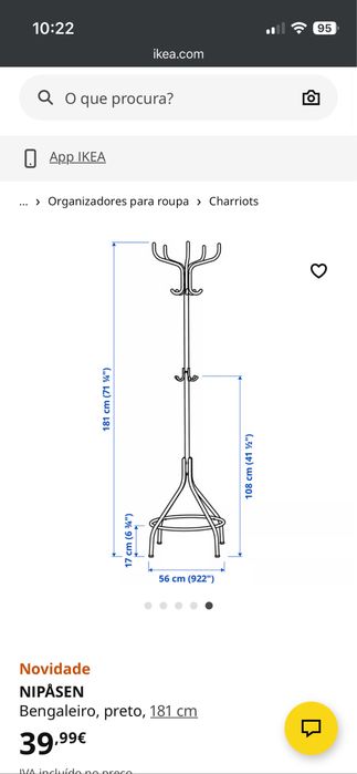 Cabide bengaleiro de pé metálico