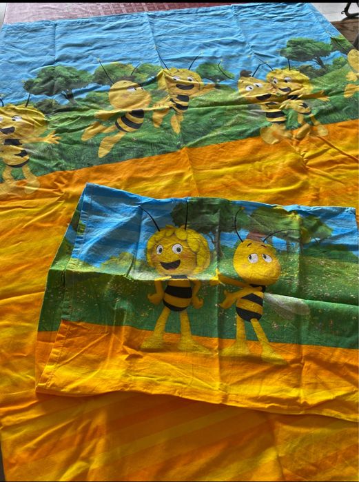 Capa e fronha almofada cama berço Abelha Maia