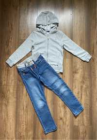 Okaidi Cool Club zestaw 128 cm spodnie jeans bluza rozpinaną