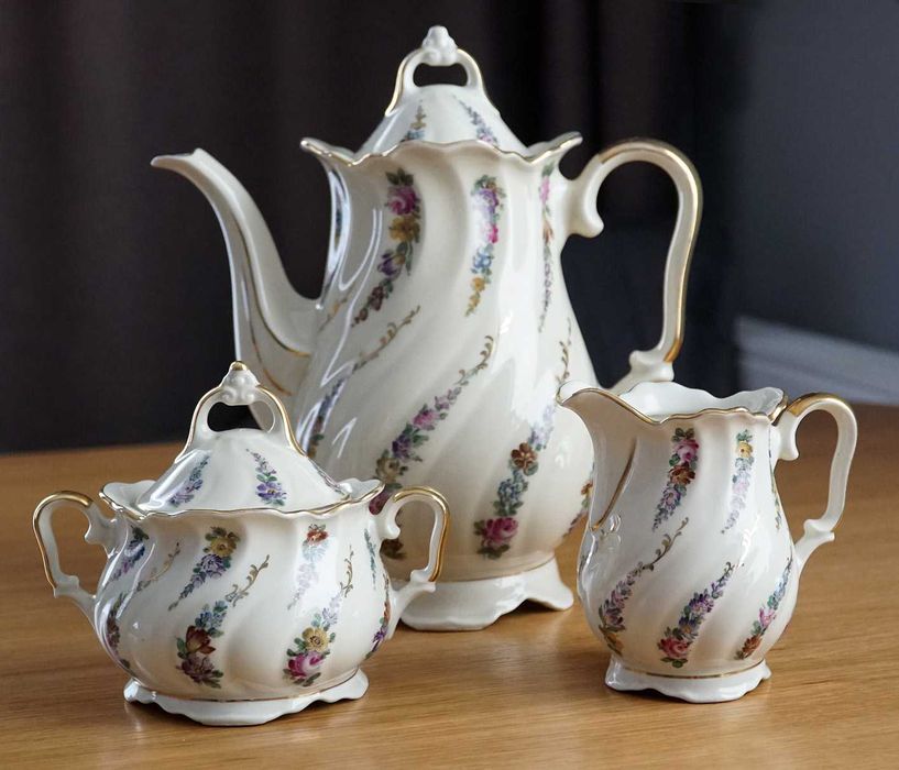 Cudo! Ręcznie malowany środek stołu Mitterteich garnitur dzbanek cukie