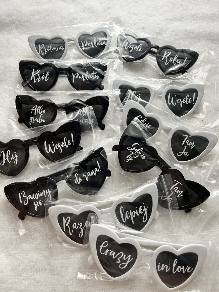 Okulary serca weselne z naklejkami nowe okulary personalizowane
