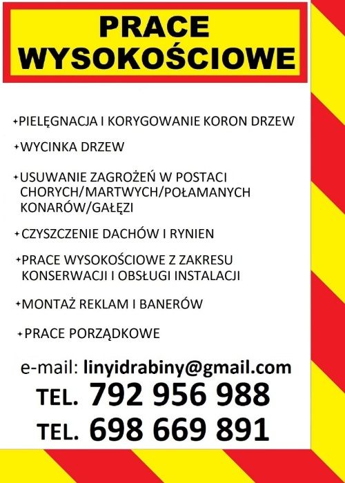 Wycinka drzew, podcinanie drzew, prace wysokościowe i porządkowe.