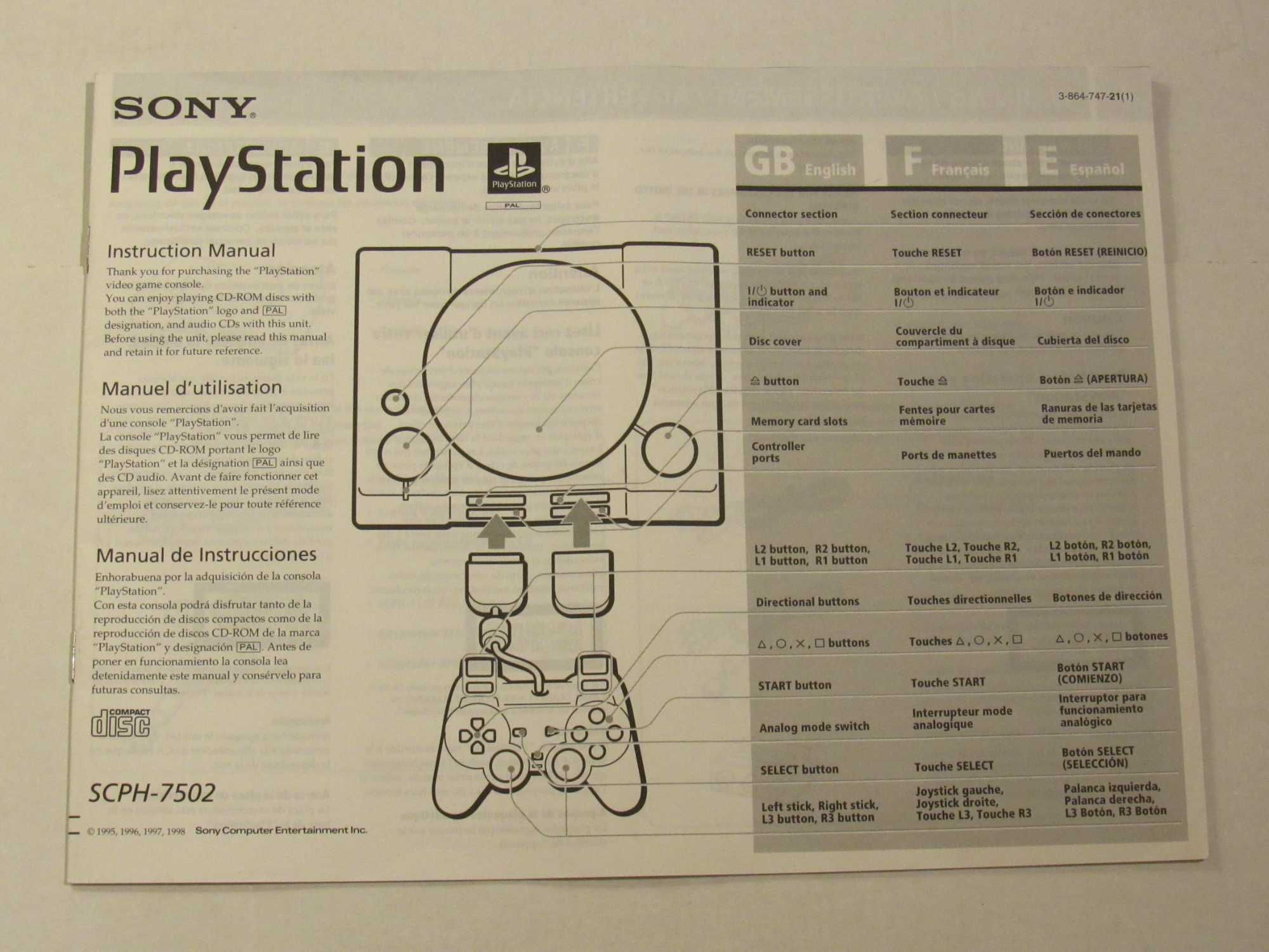 Manual original Playstation PS1 SCPH-7502