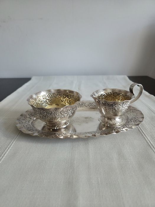 Zestaw vintage Cukiernica mlecznik taca