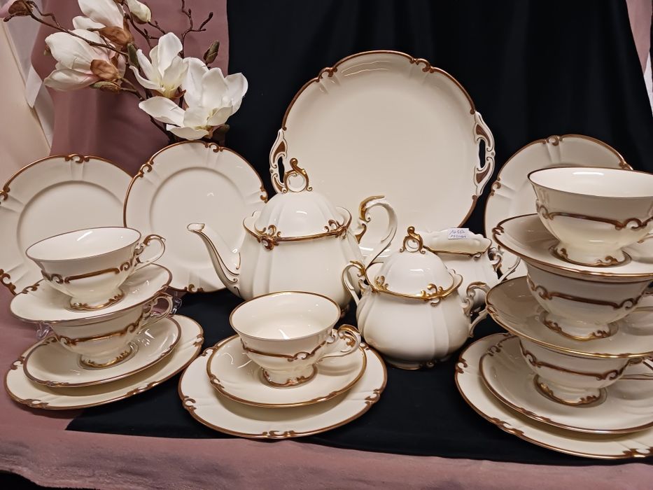 Lata 30 te serwis herbaciany sniadaniowy ecru,przedwojenny porcelana