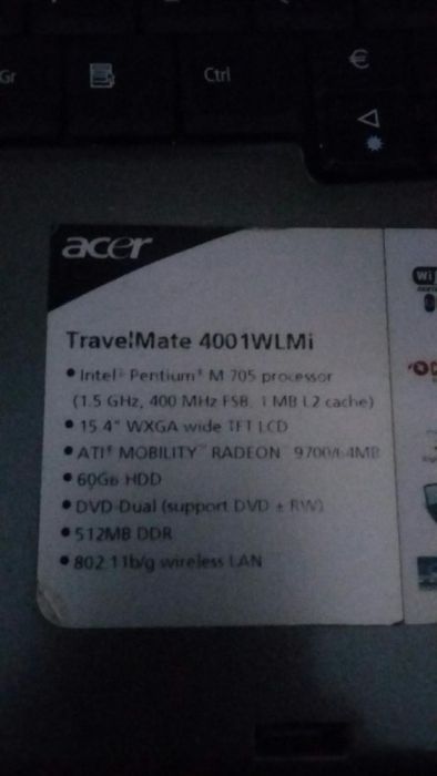 Notebook acer travelmate 4001WLMi sem disco rigido