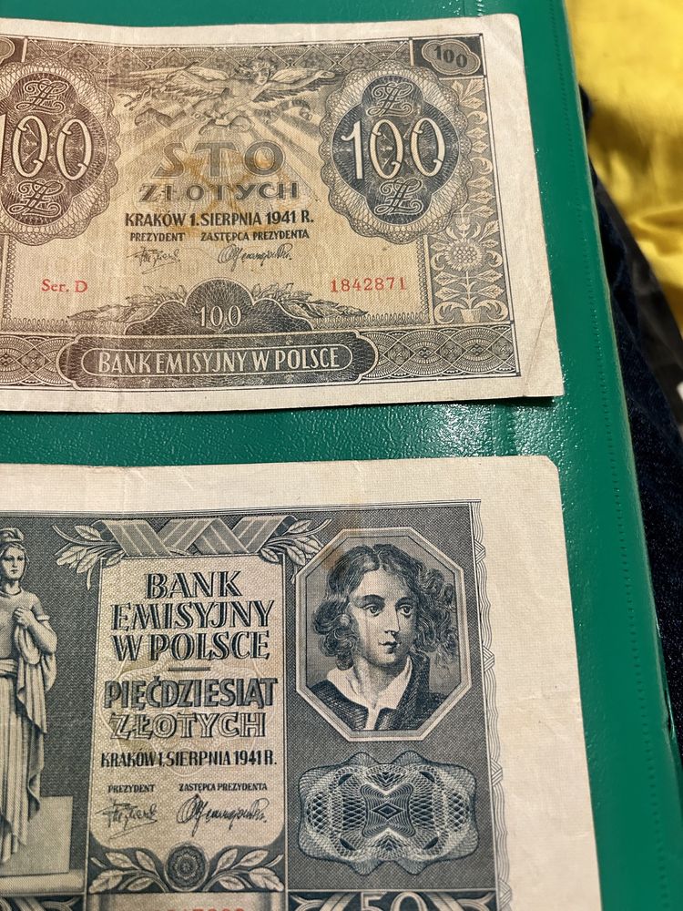 Zestaw dwóch banknotów 100 zł i 50 zł z 1941 r..