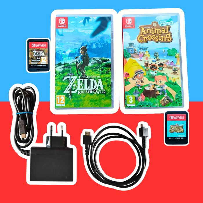 Nintendo Switch OLED Biały + gry Animal Crossing i Zelda: Breath of th
