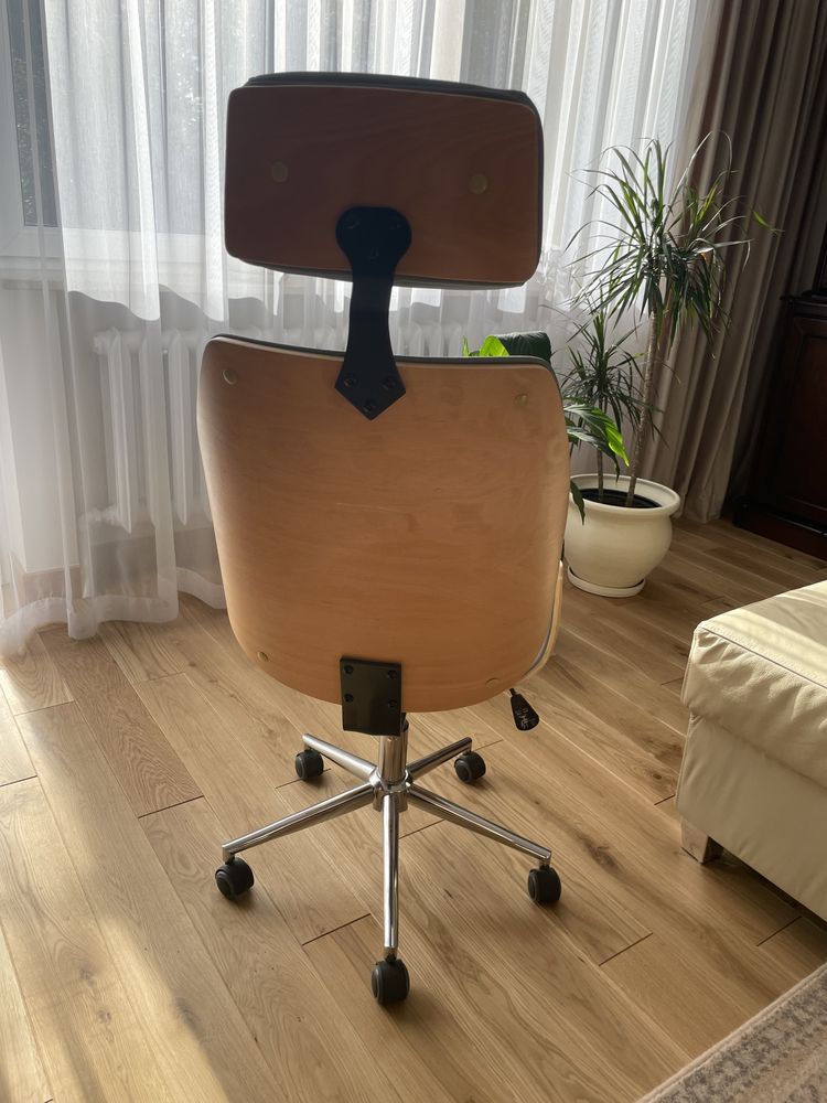 Fotel biurowy skórzany drewniany uchylny