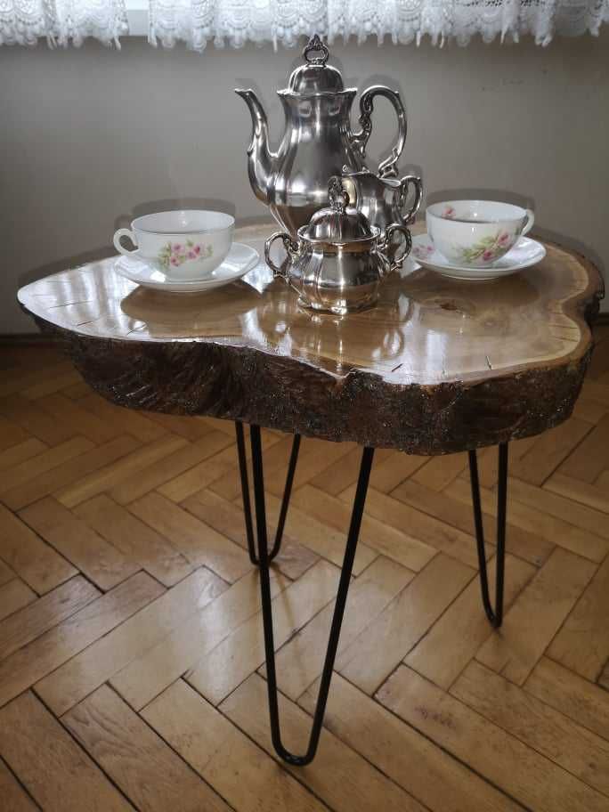 Stolik kawowy z plastra czereśni loft