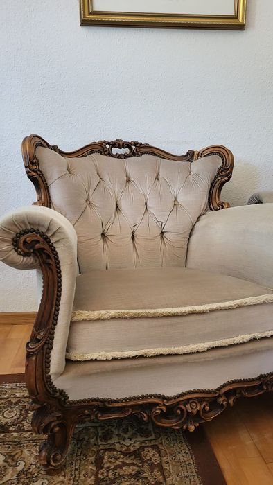 Sofa i fotele barok ludwik klasyczny wypoczynek kremowy drewno antyk