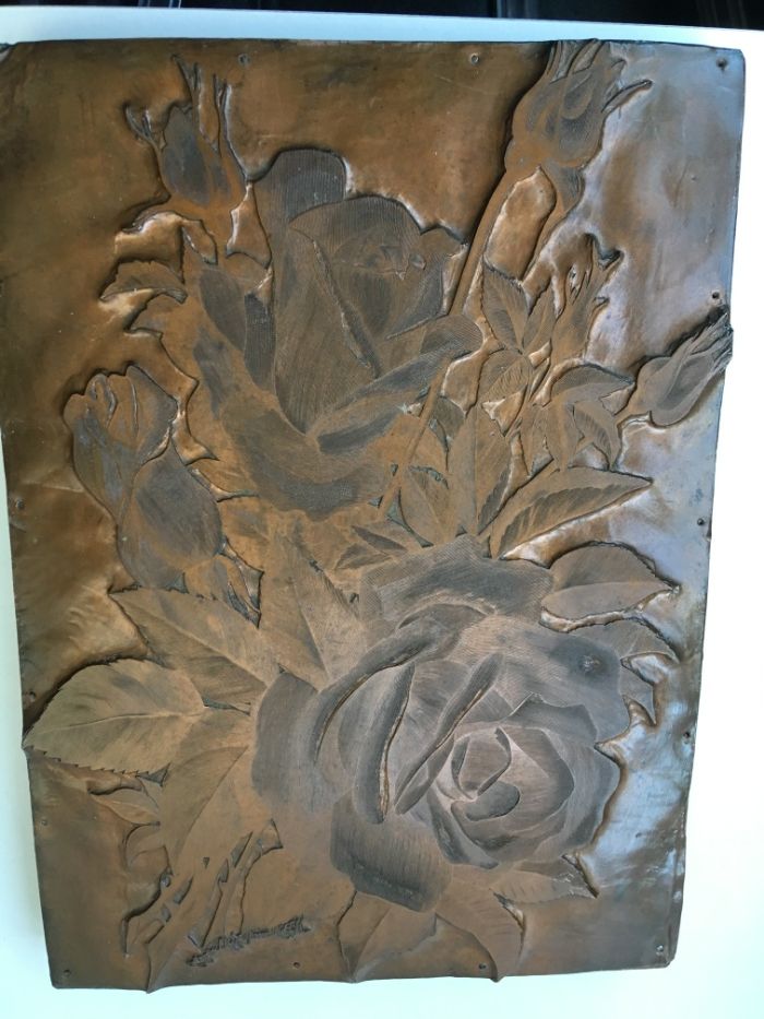 Print de flores em cobre, assinado, meados sec. XX