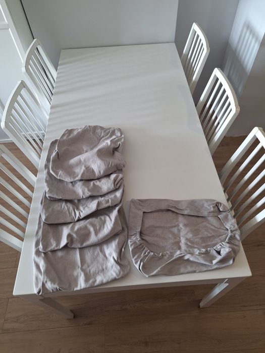 Stół rozkładany 180/240x90 i 6 krzeseł EKEDALEN IKEA  biały + pokrowce