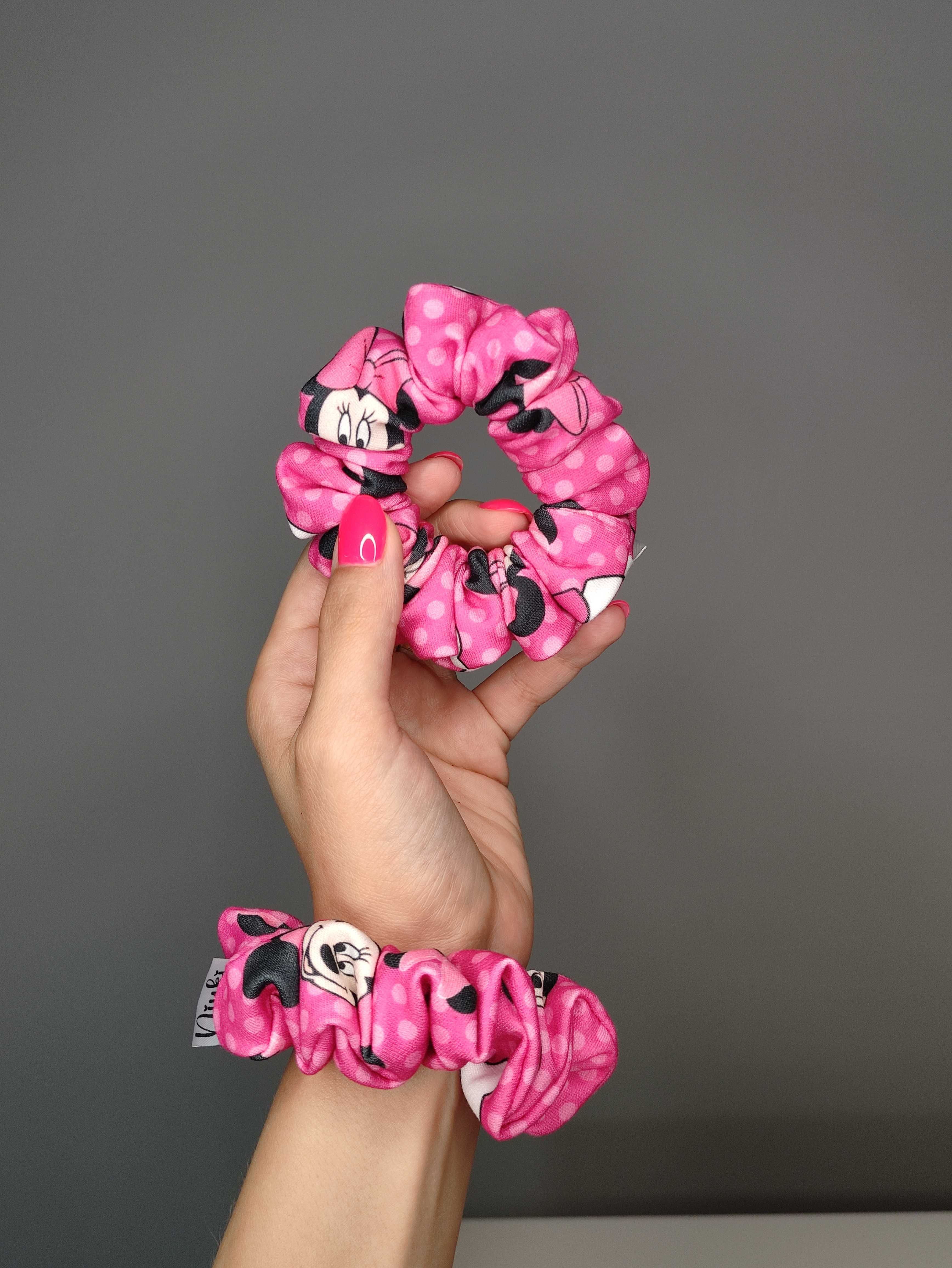 Scrunchie Myszka Minnie S, ozdobna gumka do włosów, frotka handmade