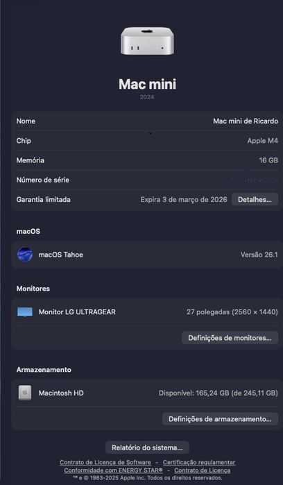 Mac Mini M4 - 256GB - Como novo - C/Acessorios