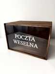 Rustykalne drewniane pudełko na koperty poczta weselna front pleksi