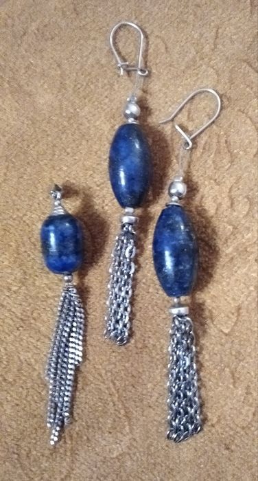 Komplet lapis kolczyki,wisiorek 925