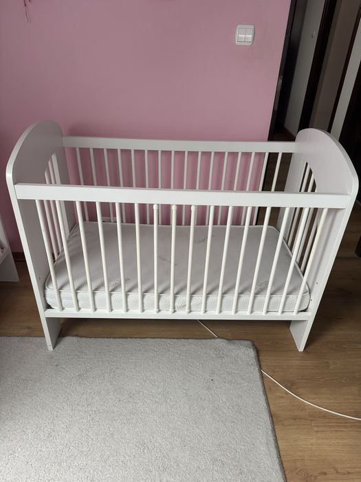 Łóżeczko dzieciece drewniane KLUPŚ białe chmurka 120x60