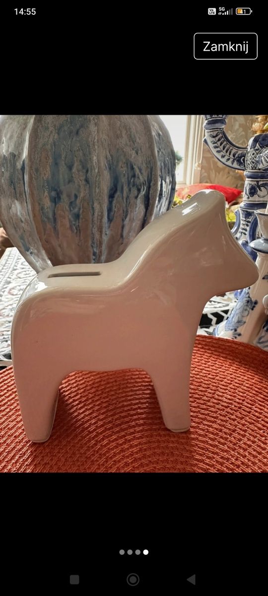 Konik porcelanowy szwedzki skarbonka Dalarna styl skandynawski