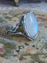 Stare srebro sygnowane pierścionek kamień księżycowy