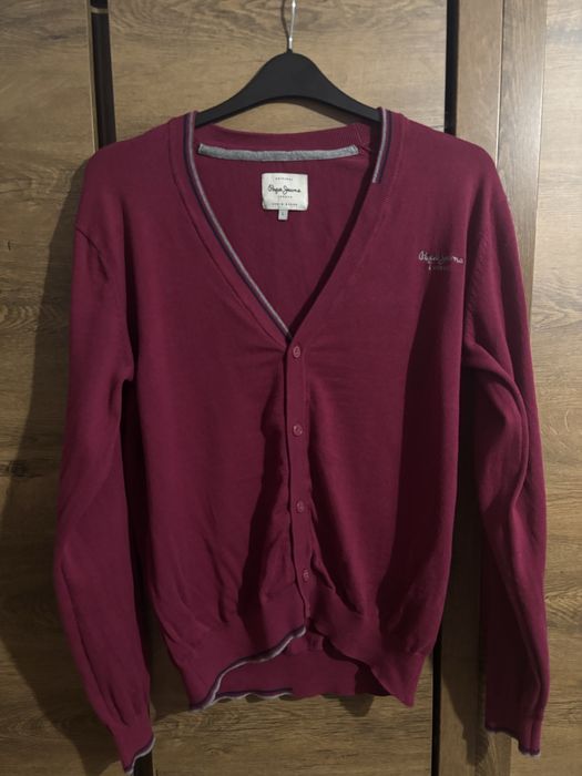 Pepe Jeans London – męski kardigan L, burgundowy, 100% bawełna!
