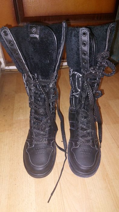 Зимові чоботи, шкіра + шкірзам + текстиль