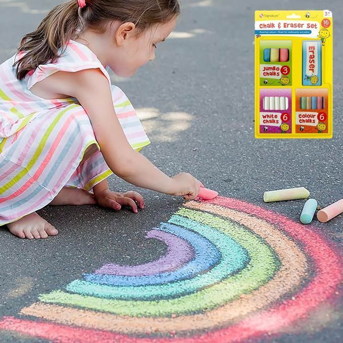 Kreda Szkolna do Tablicy Chodnikowa Kolorowa dla Dzieci Gruba + Gąbka