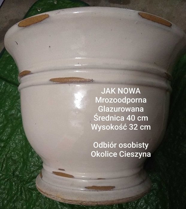 Duża mrozoodporna glazurowana donica : średnica 40 cm, wysokość 32 cm