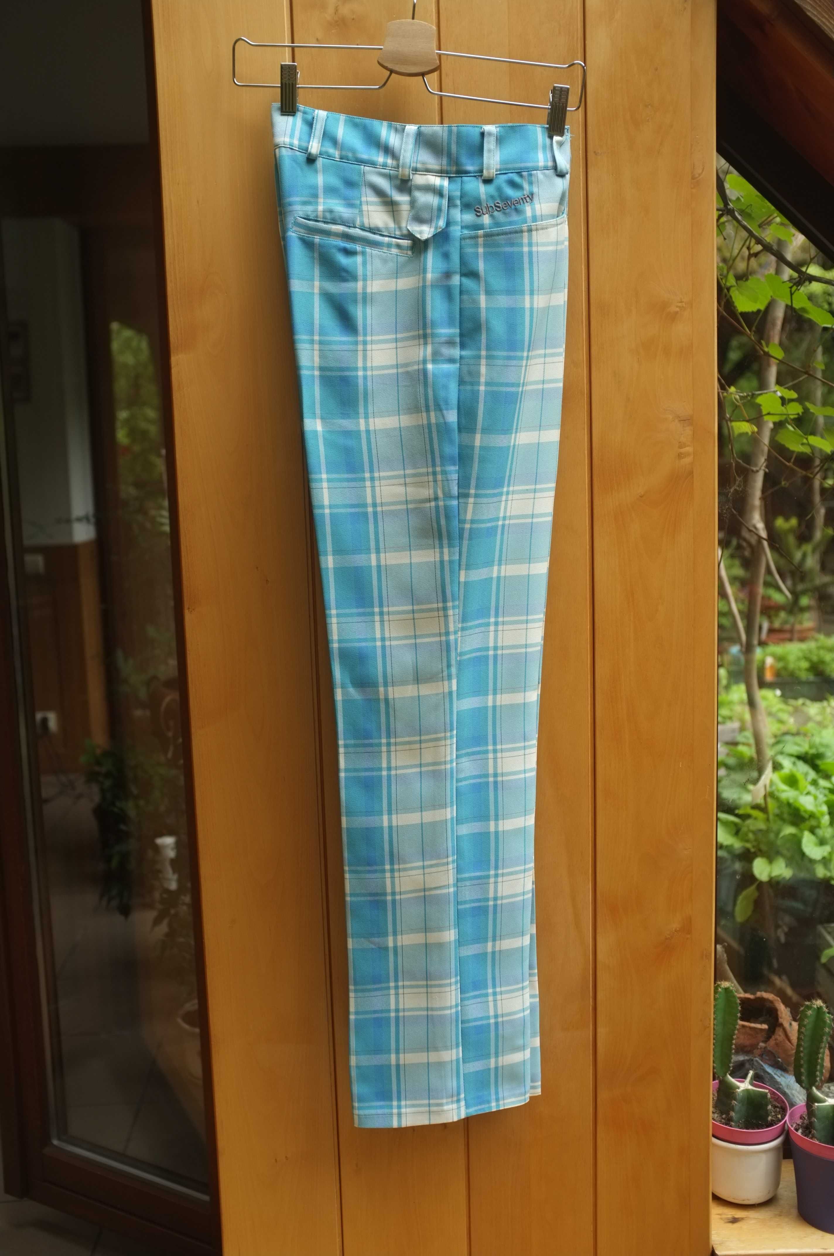 niebieskie spodnie w kratkę w kantkę Y2K retro eleganckie dandy pin up
