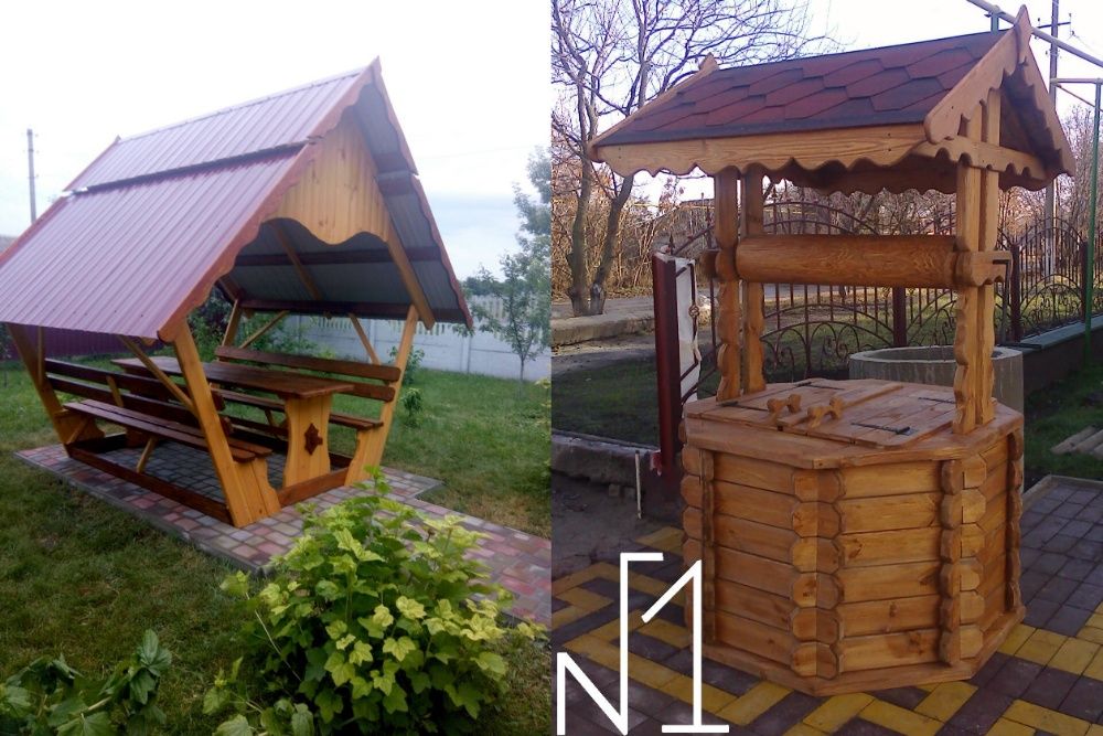 Беседка из дерева  , Домик на колодец , Зруб на колодязь , камыш
