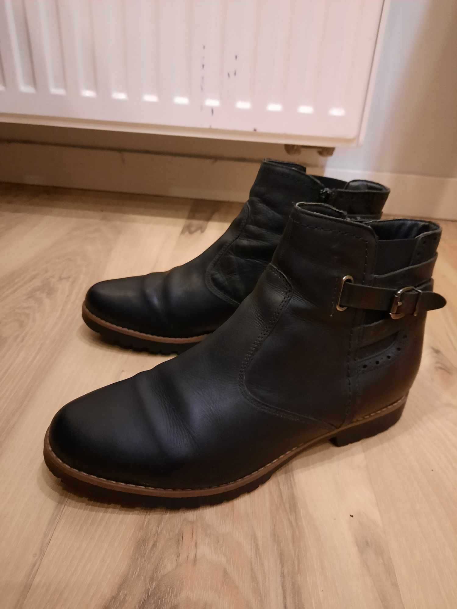 Buty damskie botki skórzane skóra czarne Deichmann 5th Avenue płaskie