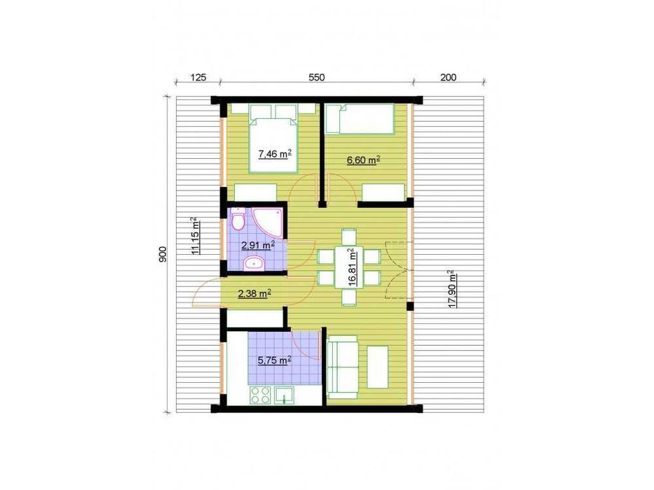 Dom letniskowy,drewniany,ogrodowy,domy do 70m2, Barwinek 5,5 x 9m