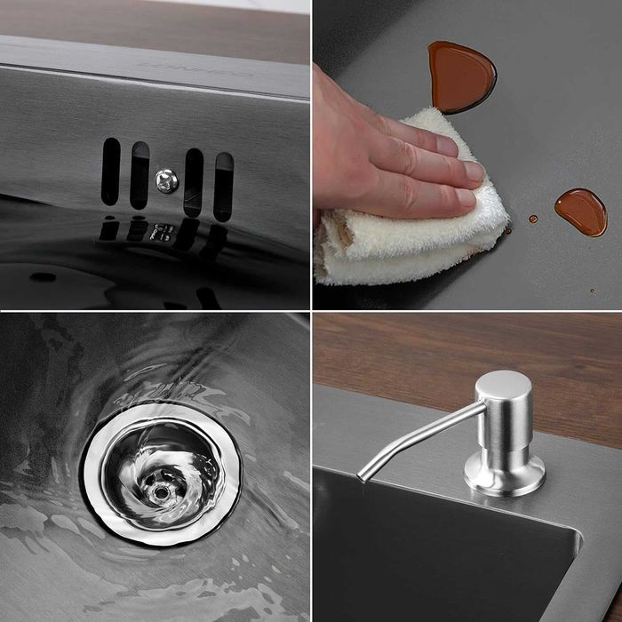 Zlew Lonheo 68x45cm zlewozmywak XL z ociekaczem i dozownikiem czarny