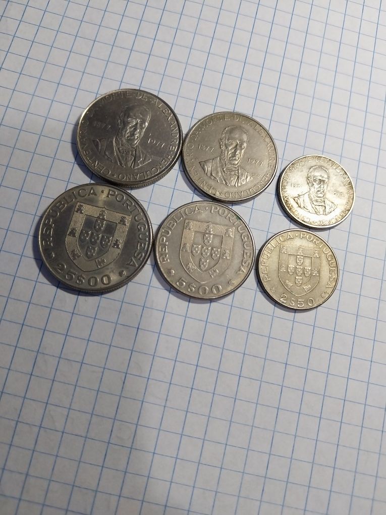 Coleção 3 moedas Alexandre Herculano 1977 Portugal