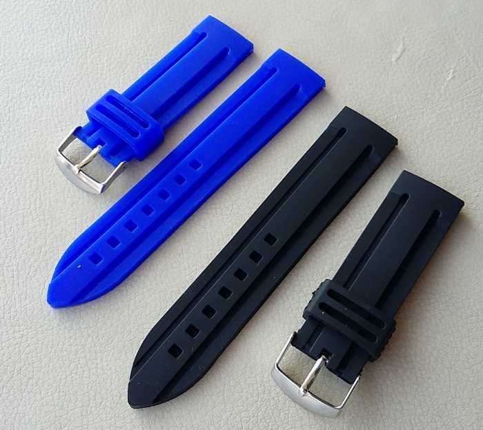 Pasek silikonowy do zegarka 22mm czarny niebieski