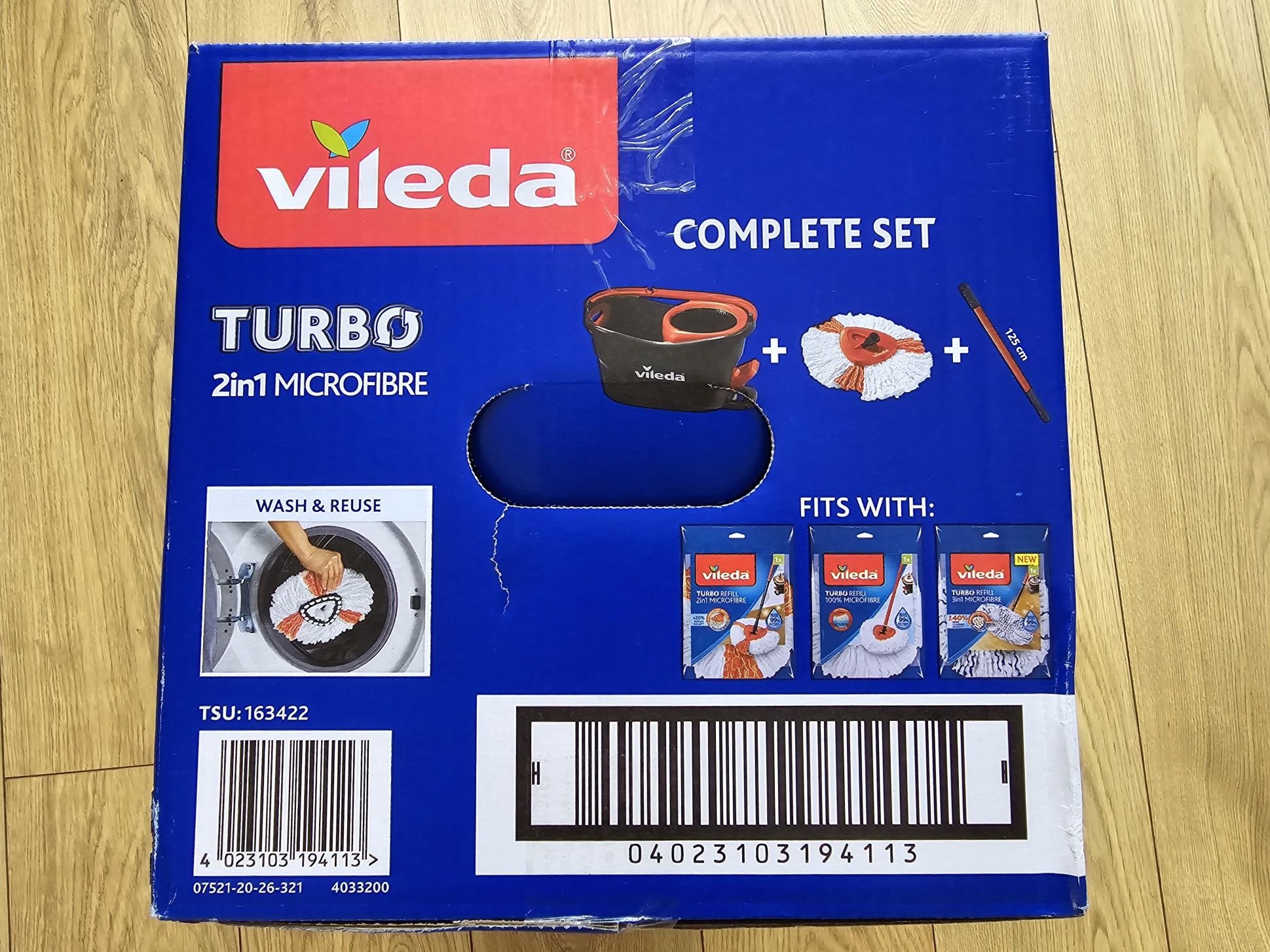 Mop z wyciskaczem Vileda Turbo 2w1 + Ajax microfibre mop okrągły

105