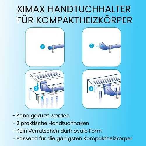 XIMAX Wieszak na Ręczniki do Zamontowania na Kaloryferze 72,5 cm Biały