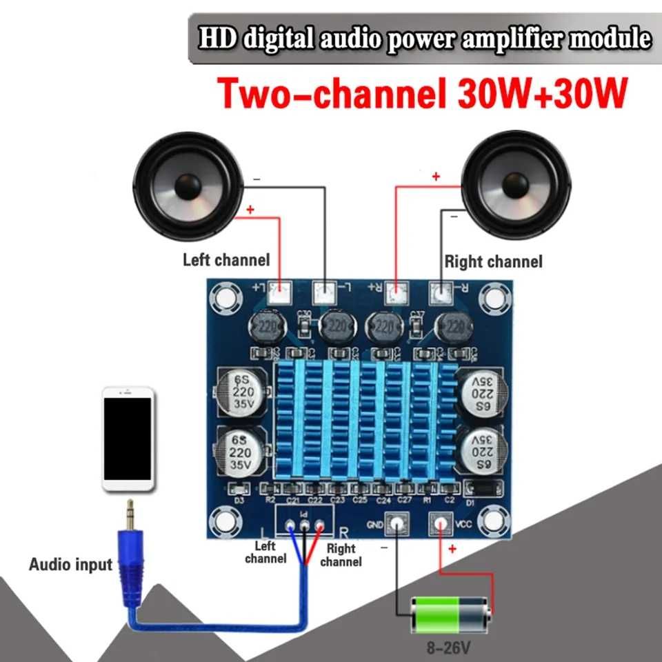 Аудіо підсилювач 2*3W /2*30W плата усилитель 2*3W/2х30W для колонок ПК