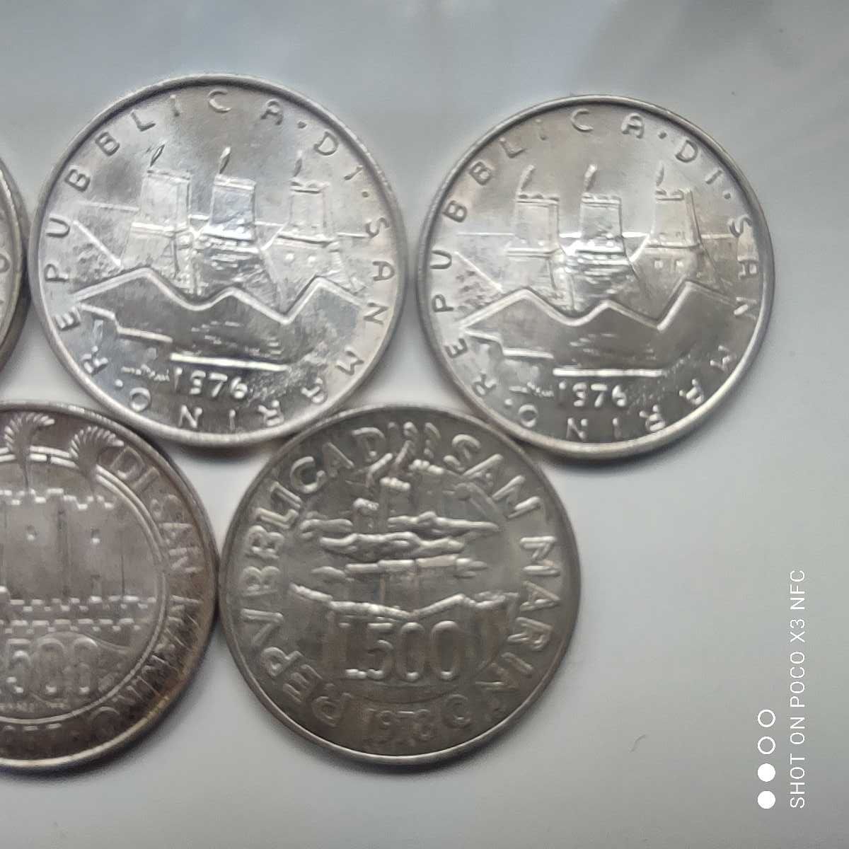 San Marino zestaw 5 srebrnych monet 500 lirów srebro Ag piękne