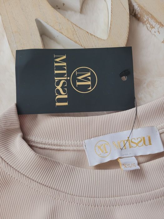 Komplet prążek beż Mtissu xs-s leginsy i  bluzka