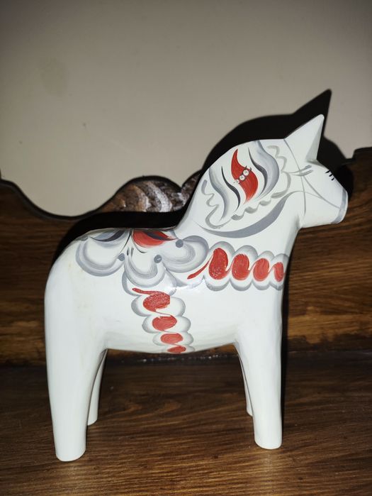 Konik biały 15cm Dalahäst A.OLSSONS Nusnäs SWEDEN ÄKTA cudowny rarytas