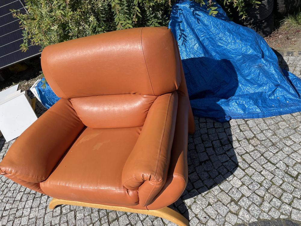 Wypoczynek sofa fotel komplet poczekalnia pomarańczowa skóra