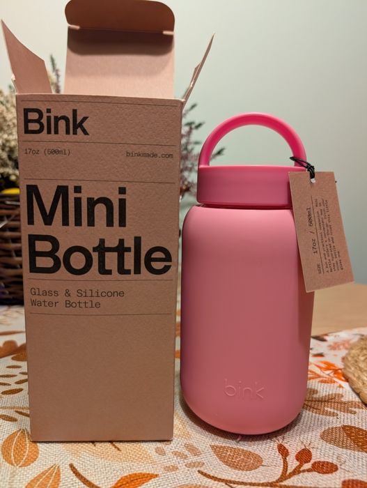 Nowa butelka na wodę szklana Bink Mini, różowa.